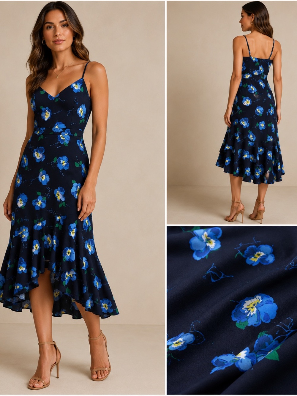 Banana Republic Navy Floral High-Low Slip Dress size 8